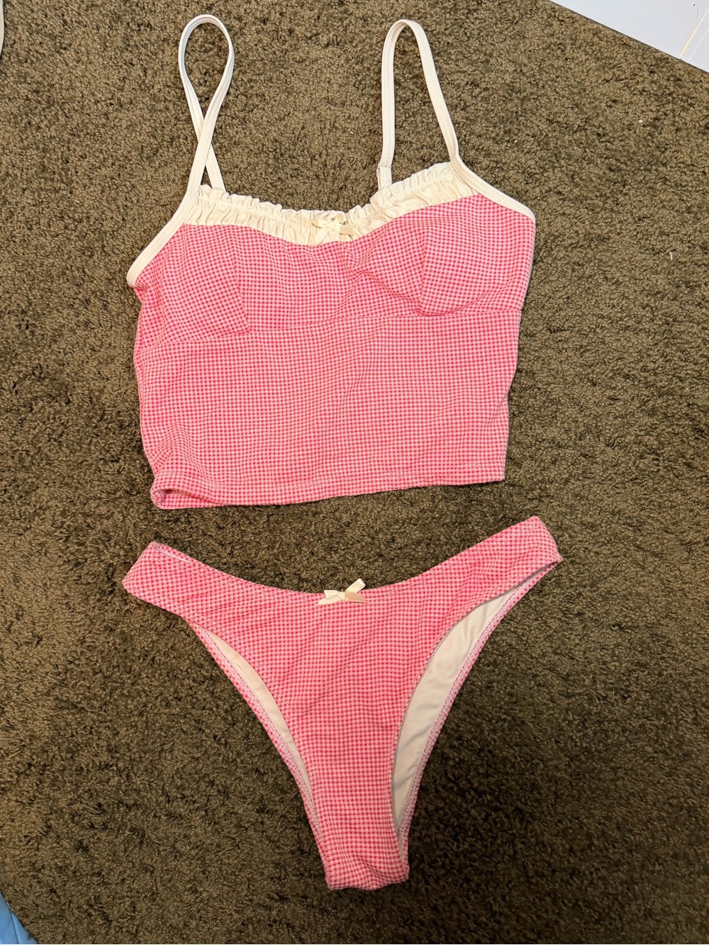 Zaful Pink Gingham Crop Cami & Bikini Brief Set